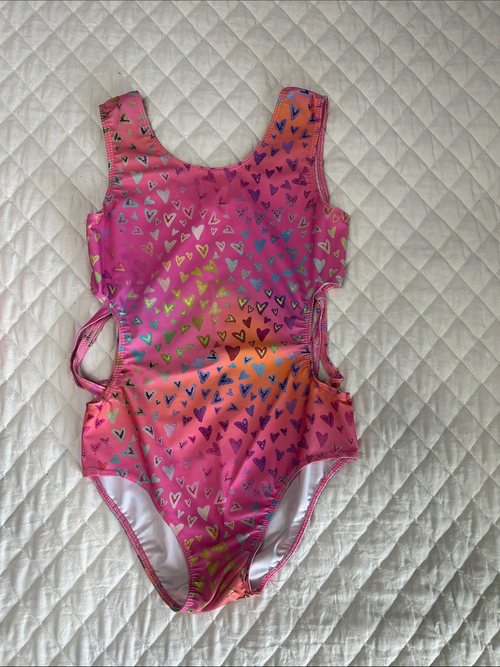 Girls Pink Heart Print One-Piece Swimsuit Size 9/10